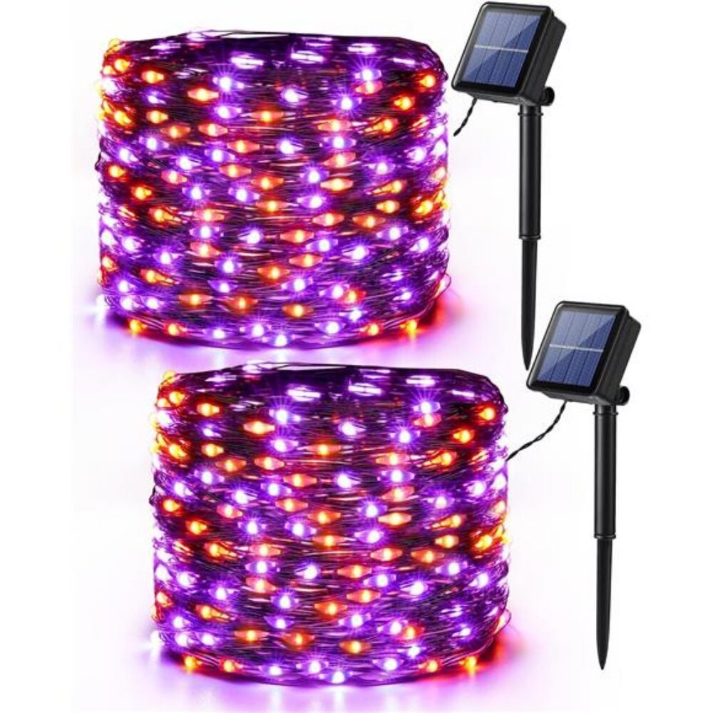 39.37ft 120 LED Solar Halloween Lights, Orange & Purple, 8 Modes DIY‎ Decor